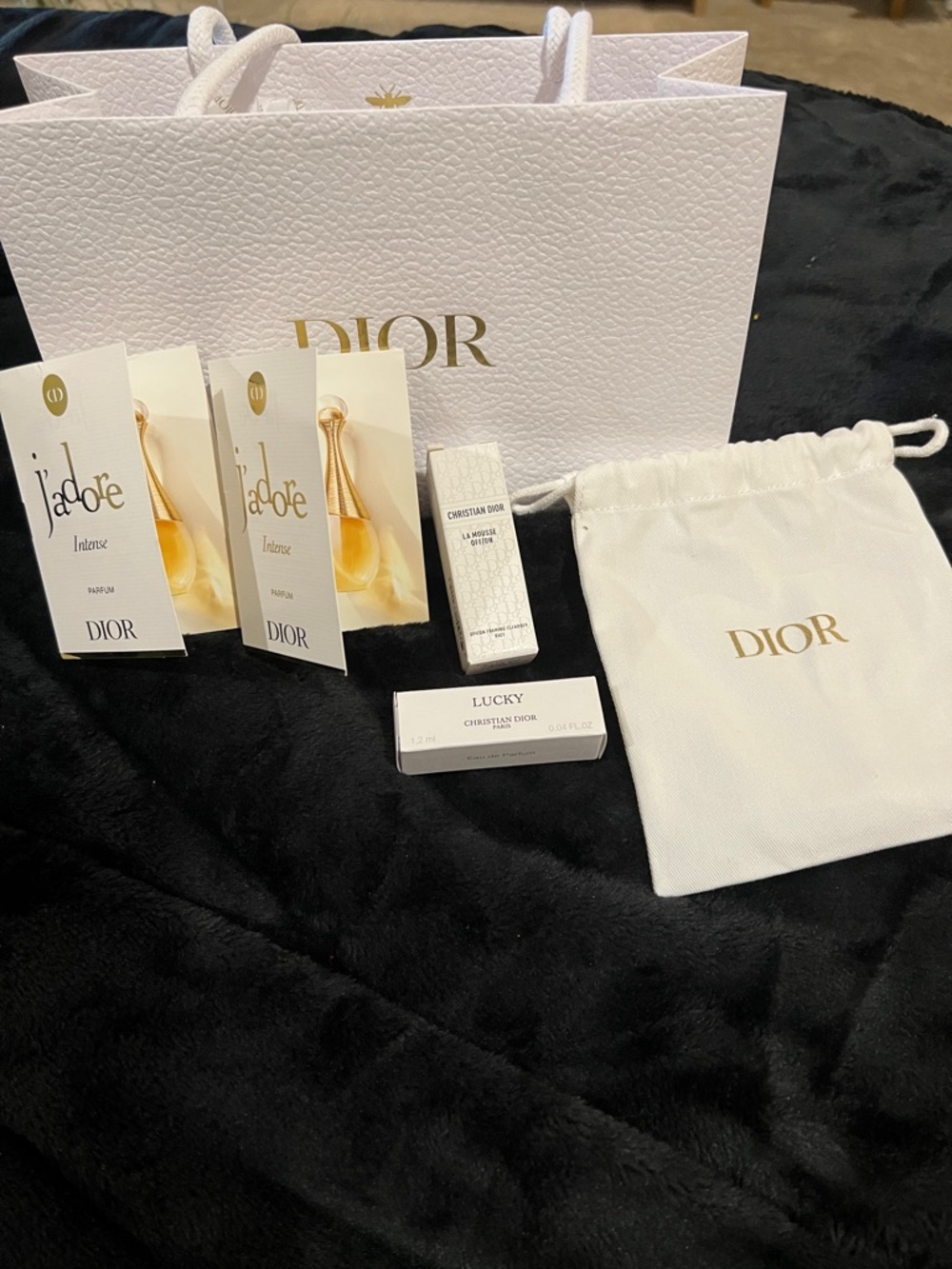 Dior White and Gold Fragrance Sample Set with Branded Bag & Pouch